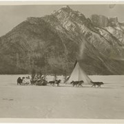 Cover image of Dog team owned by C.B. Morgan, The Pas, Man. - Banff Winter Carnival 1923 (Billy Grayson driving) on Lake Minnewanka